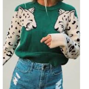 Angafashion Cheetah Sleeves Sweater